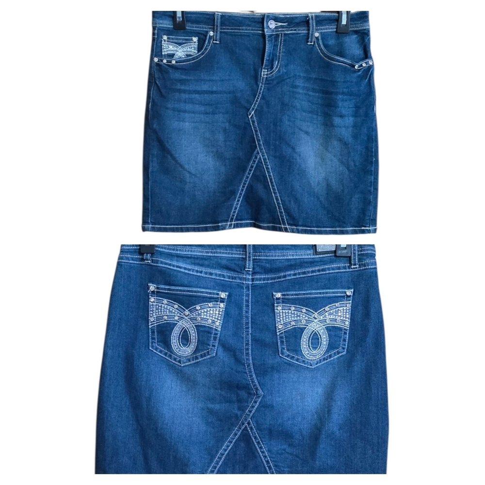 Earl Denim Skirt With Embellishment Medium Wash Size 12P